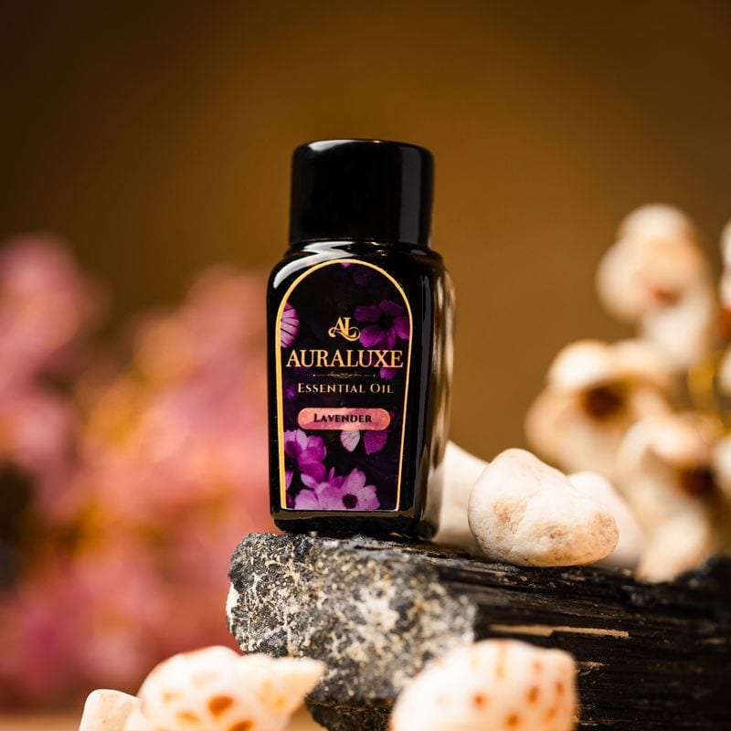 Auraluxe Lavender Essential Oil in black and gold packaging